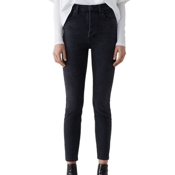Agolde Nico Black Distressed High Rise Slim Jeans Sz 26 - Picture 1 of 12